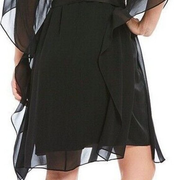 NWT Eileen Fisher Black Sheer Silk Georgette V-Neck Caftan Dress - Picture 5 of 10